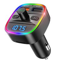 (Upgraded Version) Bluetooth FM Transmitter, 7 RGB Color LED Backlit Radio Transmitter, QC3.0 Dual USB Ports Car Adapter, Car Kit Supports TF Card, USB Disk, Hands-Free Calling