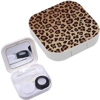 Portable Contact Lens Case Box Travel Kit Mirror + Bottle + Tweezers Container Holder [ Leopard Imitation Skin ]