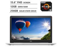 Dell Inspiron 15.6" Full HD LED-Backlit Display Laptop, AMD Ryzen5 2500U Quad-Core Processor Up to 3.60 GHz, 12GB RAM, 256GB Solid State Drive, HDMI, WiFi, Bluetooth, Windows 10 Home, Sparkling White