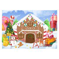 Funnytree 7x5ft Christmas Gingerbread House Backdrop for Party Winter Merry Xmas Candy Gifts Photography Background Santa Baby Shower Birthday Portrait Cake Table Decoration Banner Photo Booth