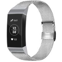 AK Stainless Steel Replacement Bands Compatible for Fitbit Charge 3 / Fitbit Charge 3 SE Bands, Metal Mesh Breathable Sport Wristband Loop with Adjustable Magnet Clasp (02 Silver, Large)