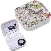 Portable Contact Lens Case Box Travel Kit Mirror + Bottle + Tweezers Container Holder [ Randomly Distributed Butterflies ]