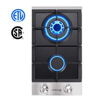 12" Gas Cooktop, GASLAND Chef GH30BF 2 Burners Built-in Gas Hob, 12 Inch Black Tempered Glass Propane Natural Gas Stovetop, LPG/NG Convertible Gas Range, Gas Cooker with Thermocouple Protection