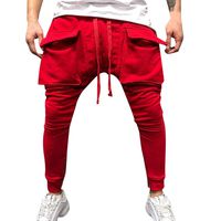 Seaintheson Men's Slim Fit Pants,Multi-Pocket Pure Color Bandage Casual Sweatpants Drawstring Workout Pants Red