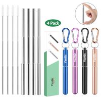 Vantic Reusable Collapsible Telescopic Straws - 4pack Stainless Steel Portable Drinking Straw with Travel Case & Cleaning Brush for 12oz/20oz/30oz Cups-Rose Gold&Black&Purple&Blue