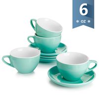 Sweese 403.109 Cappuccino Cup and Saucer Set, 6 Ounce Perfect for Specialty Coffee Drinks, Latte, Cafe Mocha and Tea, Mint Green