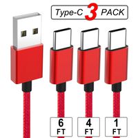 Huaham USB Type C Cable, [3-Pack,1ft,4ft,6ft] USB C Fast Charging Cable for Samsung Galaxy S10/S10 Plus/S9/S9 Plus/S8/ S8 Plus/Note 9/Note 8 Google Pixel 3 LG V30 G6 and More (Red)