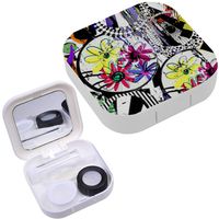 Portable Contact Lens Case Box Travel Kit Mirror + Bottle + Tweezers Container Holder [ Geometric Retrovintage ]