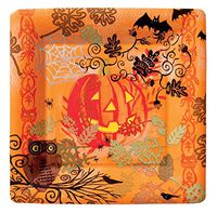 Ideal Home Range 8 Count Square Paper Plates, 7-Inch, Jack O Lantern