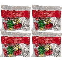 Gift Bows 48 Christmas Holiday Polka Dot Red Green Blue Silver Peel n' Stick for Gift Wrapping Presents, Decoration, Peel N Stick (48 Bows)