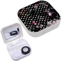 Portable Contact Lens Case Box Travel Kit Mirror + Bottle + Tweezers Container Holder [ Print Fabric Leopardfabric ]