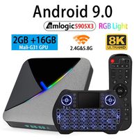 Android TV Box 9.0 2GB 16GB Amlogic S905X3 Set Top TV Box Support 3D 4K 8K USB 3.0 2.4GB 5.8GB Dual Band WiFi with RGB Light BT 4.1 and Backlit Wireless Mini Keyboard Streaming Media Player