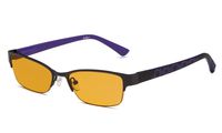 Eyekepper Computer Gaming Reading Glasses with Optical Frame and UV400 Reduces Eyestrain-96.9% Blue Light Blocking Orange Tinted Small Lens-Womens Sleep Better Readers(Black/Purple, 1.50)