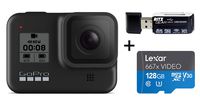 GoPro HERO8 Black - Waterproof Action Camera with Touch Screen 4K Ultra HD Video 12MP Photos 1080p Live Streaming Stabilization with Lexar 128GB U3 Memory Card and Ritz Gear Memory Card Reader