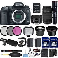 Canon EOS 7D Mark II 20.2MP CMOS Digital SLR Camera with W-E1 Wi-Fi Adapter, EF 50mm f/1.8 II Lens, 75-300mm Zoom, 500mm Preset Telephoto, 2pc Commander 32GB Memory Cards, LED Light Bundle