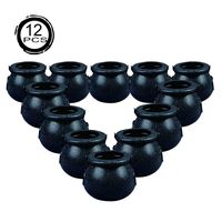 Ofargo Plastic Cauldron, Mini Black Witch Cauldron, Multi-purposed Novelty Candy Holder Pot with Handle for Halloween, St Patrick's Day Party Favors (2 1/4-2 3/4", Pack of 12)