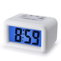 Plumeet Digital Alarm Clock with Snooze and Nightlight, Large LCD Display Travel Alarm Clocks, Ascending Sound Alarm and Handheld Sized, Good for Kids (White)