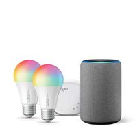 Echo (3rd Gen) Heather Gray Bundle with Senged 2-pack smart bulb color starter kit