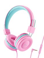 iClever Kids Headphones for Girls - Wired Headphones for Kids with MIC, Volume Control Adjustable Headband, Foldable - Childrens Headphones on Ear for iPad Tablet Airplane School, Pink