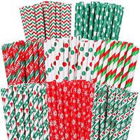 Cooraby 200 Pieces Christmas Paper Straws Biodegradable Drinking Stripe Bicolor Stripe Dot Straw Mix for Wedding Supplies and Party Favors, 8 Styles
