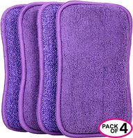 Greenco Microfiber Applicator Sponge Scrub sponges for Cleaning Kitchen Dishwashing & Bathroom Pack of 4 (Extra Large 8x5"), Purple