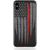 MightySkins Skin Compatible with Apple iPhone X - Thin Red Line | Protective, Durable, and Unique Vinyl Decal wrap Cover | Easy to Apply, Remove, and Change Styles | Made in The USA