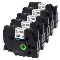 18mm 0.7 Inch Black on White Laminated P Touch TZe Label Tape TZe-241 Compatible with Brother P-Touch Label Maker PTD600 PT-1890C, 26.2 Feet (8M), 5-Pack