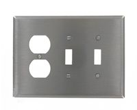 Leviton 84121-40 3-Gang 2-Toggle 1-Duplex Device Combination Wallplate, Oversized, Device Mount, Stainless Steel