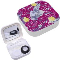 Portable Contact Lens Case Box Travel Kit Mirror + Bottle + Tweezers Container Holder [ Tropical Flowers Isolated ]