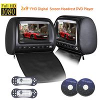 2x9 inch 1080P Video Car Headrest DVD Player Monitor with Leather Cover Zipper FM&IR Transmitter Games for Kids Road Trips Entertainment System (Black)