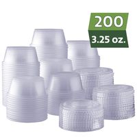[200 Sets - 3.25 oz.] Plastic Disposable Portion Cups with Lids