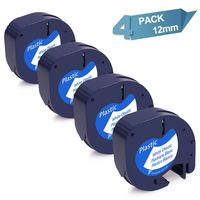 Replace DYMO LetraTag Refills 12mm x 4m - 1/2 in x 13 ft White Plastic Label Tape Replacement for DYMO LetraTag LT-100H XR, 4-Roll