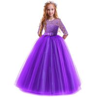 IBTOM CASTLE Spring Flower Girl Wedding Bridesmaid 3/4 Sleeves Kids Floral Lace Pageant Communion Princess Dress Prom Evening Dance Gown Eggplant Purple 3-4 Years