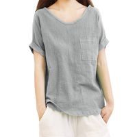 Clearance! Women Plus Size Short Sleeve Linen Shirt Casual Oversized Baggy Top (4XL, Y-Gray)