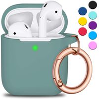 R-fun AirPods Case Cover with Circle Keychain, Full Protective Silicone AirPods Accessories Skin Cover for Women Girl with Apple AirPods Wireless Charging Case,Front LED Visible-Pine Green
