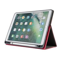 Sammid New iPad 12.9 Inch Case, Pu Leather Full Body Protective Cover with Card Slots Tri-fold Stand Business Cover with Pen Holder Easy Viewing Hand Strap Case for 2018 New iPad Pro 12.9 - Hot Pink