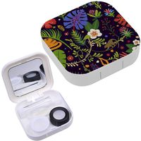 Portable Contact Lens Case Box Travel Kit Mirror + Bottle + Tweezers Container Holder [ Bright Tropical ]