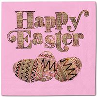 Easter Eggs Happy Pack 100 Napkins Pink - Gold Foil Cocktail