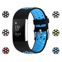 iGK Silicone Replacement Bands Compatible for Fitbit Charge 2, Adjustable Breathable Sport Strap Smartwatch Fitness Wristband with Air Holes Blue Large
