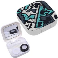 Portable Contact Lens Case Box Travel Kit Mirror + Bottle + Tweezers Container Holder [ Graffiti Geometric ]