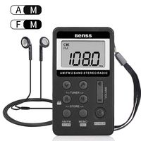 Portable Radio Mini AM FM Digital Radio with Earphones Pocket Personal Radio Compact Transistor Radio AM FM Stereo Radio Rechargeable LCD Display for Gift Walk Jogging Outdoor (Black)