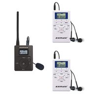 EXMAX 60-108MHz Portable DSP Stereo Wireless Headsets FM Radio Broadcast System for Tour Guide Teaching Meeting Training Travel Field Interpretation - 1 Transmitter and 2 Receivers White