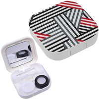 Portable Contact Lens Case Box Travel Kit Mirror + Bottle + Tweezers Container Holder [ Black Red Line ]