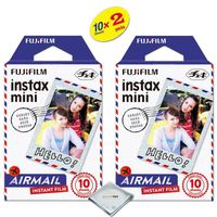 Fujifilm Instax Mini 8 and 9 Instant Film 2-Pack (20 Sheets) Airmail + Quality Photo Microfiber Cloth