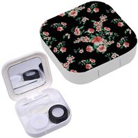 Portable Contact Lens Case Box Travel Kit Mirror + Bottle + Tweezers Container Holder [ Floral ]
