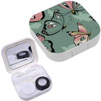 Portable Contact Lens Case Box Travel Kit Mirror + Bottle + Tweezers Container Holder [ Flying Butterflies ]