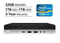HP EliteDesk 800 G3 Mini Business Desktop (Intel Quad-Core i7-6700T 2.8Ghz, 32GB DDR4 RAM, 1TB NVMe M.2 SSD+1TB HDD, Bluetooth, DisplayPort DP, RJ-45, Keyboard+Mouse, Windows 10 Pro 64-bit