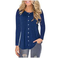 ✦HebeTop✦ Women Long Sleeve Round Neck Sweatshirt Pocket Pullover Loose Tunic Shirts Blouse Tops Dark Blue