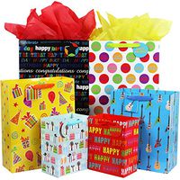 Fzopo Birthday Gift Bag Assortment with Ribbon Handle, 12 Pcs Premium Quality Assorted Sizes Paper Bags Set, XL 13x17x6.5, Large 12x15x4.8, Medium 7x9x4.2 inches (6 Designs)
