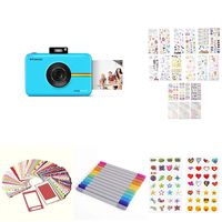 PolaroidPortable Instant Print Digital Camera(Blue) with 2x3ʺ Premium Photo Paper 20-Pack,Neoprene Pouch,Zink Paper Unique Colorful Stickers & Photo Album Accessories